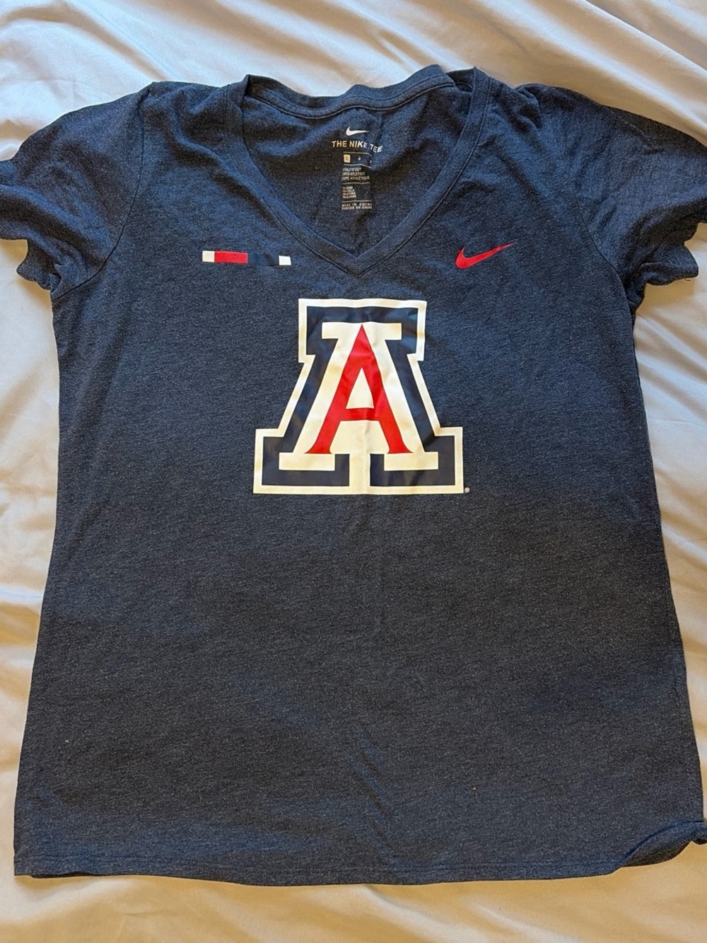 Nike Heather Navy V-Neck Tee with White Logo